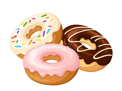 Three donuts. Vector illustration. stock illustration Happy Brownies, Donut Drawing, Vanellope Y Ralph, Donut Art, Donut Vector, Create This Book, Food Cartoon, Food Illustration Art, Spongebob Wallpaper