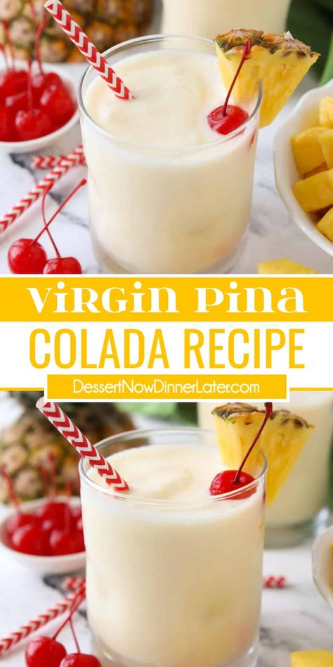 Diy Pina Colada Drink, Virgin Pina Colada On The Rocks, Cream Of Coconut Drinks Non Alcoholic, Pina Colada Recipe In A Pineapple, Best Virgin Pina Colada Recipe, How To Make Virgin Pina Colada, Mocktail Pina Colada, How To Make A Pina Colada, Pina Colada Milkshake Recipe