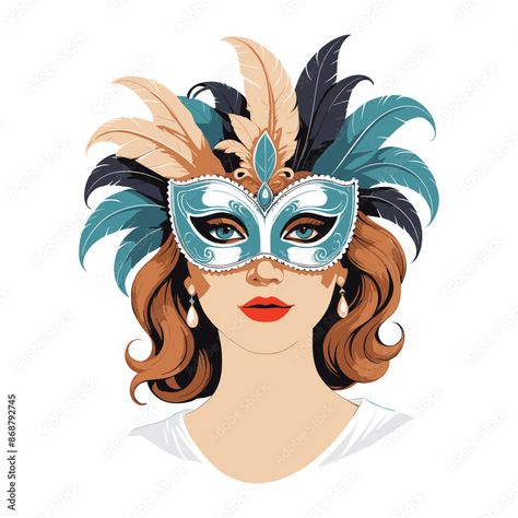 Masquerade Mask with Feathered Headdress Vector Masquerade Mask Drawing, Feathered Headdress, Mask Drawing, Masquerade Mask, Vector Stock, Photo Illustration, Headdress, South America, Adobe Stock