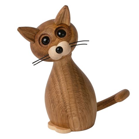 Spring Copenhagen's Lucky The Cat figurine is a handmade wooden cat whose friendly look is a delight for every cat lover. Designed by Christen Sommer, the oak and ash wood cat adds a touch of joy and cosiness to the interior, both in the kids’ room and in the rest of the home. Spring Copenhagen, Wood Cat, Wooden Accessories, Wood Turning Projects, Wooden Figurines, Wooden Cat, Wooden Animals, Maneki Neko, Animal Figures