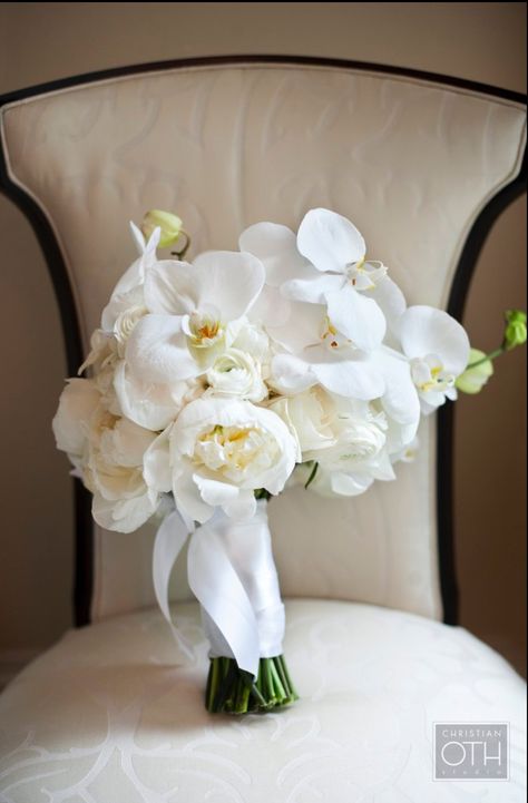 Peonies and orchids Traditional White Bridal Bouquet, White Peony Bouquet Wedding, White Orchid Bouquet, Orchid Bridal Bouquets, White Orchids Wedding, Traditional Meets Modern, Orchid Bouquet Wedding, Modern Bridal Bouquets, White Peonies Bouquet