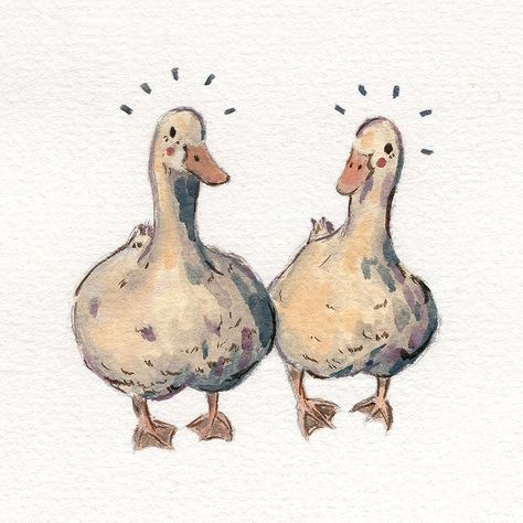 Vintage Duck Drawing, Ducks In A Pond Drawing, Two Ducks Drawing, Duck Illustration Cute, Cottagecore Duck, Ducks Drawing, Duck Draw, Ducks Illustration, Cute Duck Drawing