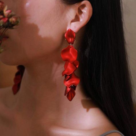 Flower Statement Earrings, Acrylic Rose, Cheap Earrings, Fabric Earrings, Dope Jewelry, Long Drop Earrings, Earrings Bohemian, Stylish Earring, Red Earrings