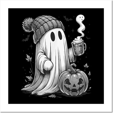 Cute Ghost Drinking Coffee Halloween Ghost Coffee Womens -- Choose from our vast selection of art prints and posters to match with your desired size to make the perfect print or poster. Pick your favorite: Movies, TV Shows, Art, and so much more! Available in mini, small, medium, large, and extra-large depending on the design. For men, women, and children. Perfect for decoration. Ghost Drinking Coffee, Spooky Character, Ghost Illustration, Ghost Coffee, Coffee Halloween, Ghost Pictures, Seasons Art, Drinking Coffee, Art Club