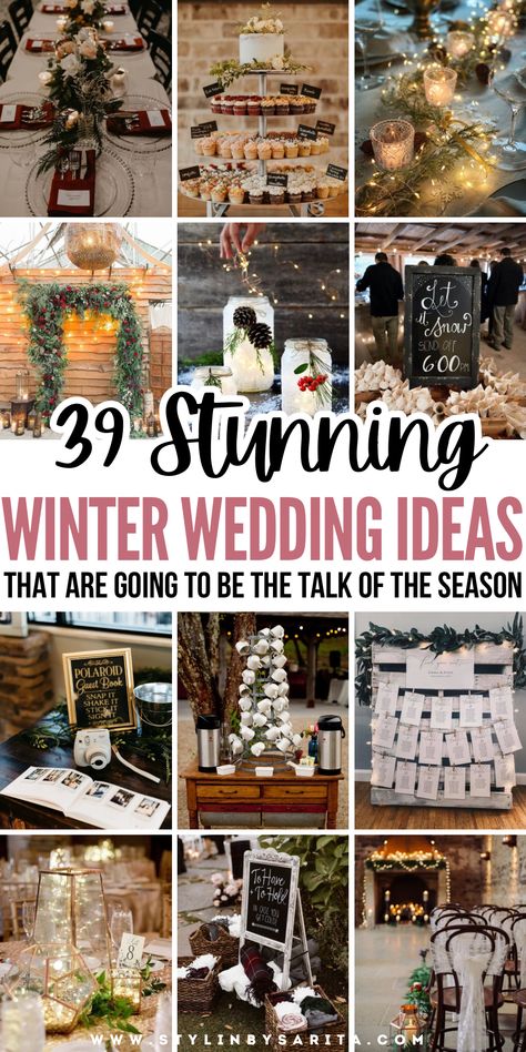 winter wedding ideas Winter Wedding Entertainment, Small Winter Backyard Wedding, Snowflake Seating Chart, Backyard Christmas Wedding Ideas, Winter Wedding Christmas Tree Decor, Winter Wedding Essentials, Metallic Winter Wedding, Winter Wedding Soup Bar, Outdoor Wedding Winter