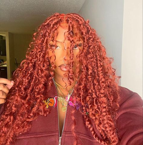 Beautiful black woman with ginger colored passion or distress locs Passion Locs, Distress Locs, Faux Locs Goddess, Curly Crochet Hair Styles, Halloween Makeup Inspiration, Dyed Hair Inspiration, Cute Box Braids Hairstyles, Healthy Hair Journey, Cool Braid Hairstyles