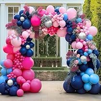 Blue And Pink Party Decorations, Pink And Blue Balloon Garland, Hot Pink Balloons, Blue Balloon Arch, Pink Balloon Garland, Stuffed Balloons, Silver Balloons, Balloon Arch Kit, Gender Reveal Balloons