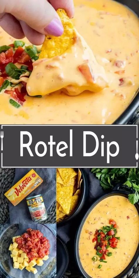 Make your next party a hit with this easy and delicious Rotel Dip recipe from Home. Made. Interest! With just two ingredients, this cheesy and spicy dip is sure to be a crowd-pleaser. Great for game day or as a side dish for Taco Tuesday. You can't go wrong with this super simple cheese dip! Simple Cheese Dip, Easy Cheese Dip, Party Dips Easy, Rotel Recipes, Taco Side Dishes, Rotel Dip, Queso Dip Recipes, Spicy Dip, Crowd Pleasing Appetizers