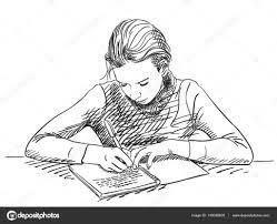 A Girl Writing Drawing, Person Writing Drawing, Person Writing Drawing Reference, Person Sketch, Notebook Drawing, Person Drawing, Girl Writing, Writing Drawing, Hand Drawn Vector Illustrations