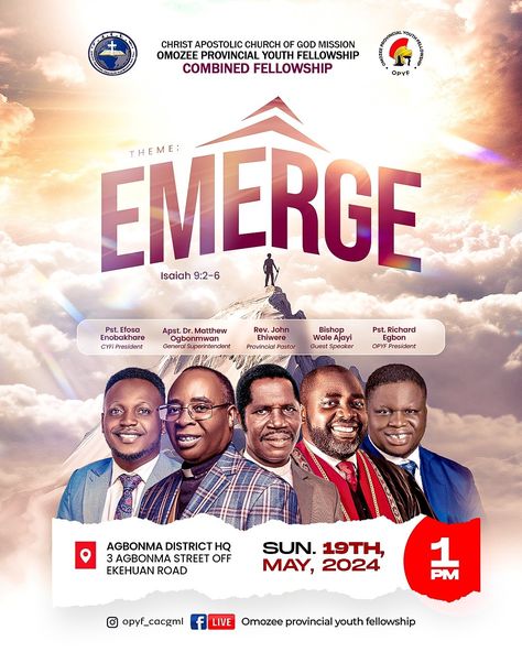 The people who walked in darkness have seen a great light; those who dwelt in a land of deep darkness, on them has light shined. This is the era you Emerge @opyf_cacgm Check the flyer for details. #churchposter #graphicdesign #graphic #designer #graphicdesigner #flyers #churchdesign #art #photoshop #flyerdesign #churchflyer #design #poster #illustrator #flyer #creative #churchgraphics #coverart #flyersdesign #professionalflyer #professionalflyers #artwork Church Concert Flyer Design, Church Flyer Design Ideas, Creative Church Flyer Designs, Photoshop Flyer, Concert Poster Design, Church Media Design, Fitness Flyer, Poster Template Design, Flyer Design Layout