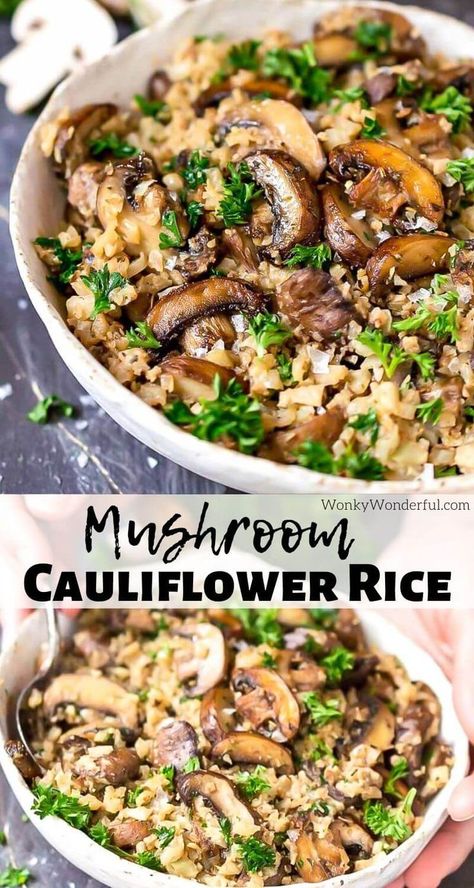 If you need a filling side dish or dinner, this Cauliflower Mushroom Rice is it! Cauli rice packed with golden brown mushrooms and fresh parsley. Mushroom Cauliflower Rice, Whole 30 Vegetarian, Paleo Rice, Cauliflower Mushroom, Cauli Rice, Mushroom Rice, Whole30 Keto, Boiled Egg Diet Plan, Cremini Mushrooms