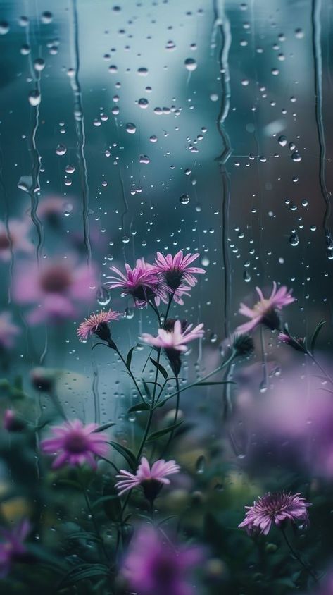 Rain scene with asters outdoors blossom flower. | premium image by rawpixel.com Raining Wallpaper, Yummy Wallpaper, Sunshine In The Rain, Rain Season, Mystical Nature, Rain Wallpaper, Rain Pictures, Rain Wallpapers, Green Magic