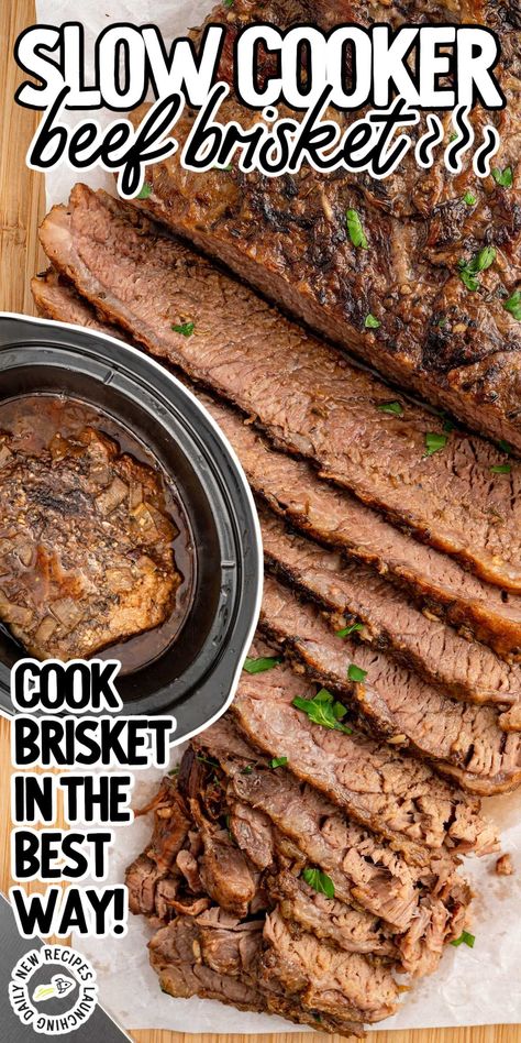 Our savory Slow Cooker Brisket is a simple recipe that makes the most fork tender beef. Easy prep for a meal your family will devour!rn Slow Cooker Brisket Sandwiches, Beef Brisket Recipes Crockpot, Brisket Recipes Crockpot, Beef Brisket Slow Cooker, Slow Cooker Brisket Recipes, Brisket Crock Pot, Slow Cooked Brisket, How To Cook Brisket, Slow Cooker Brisket