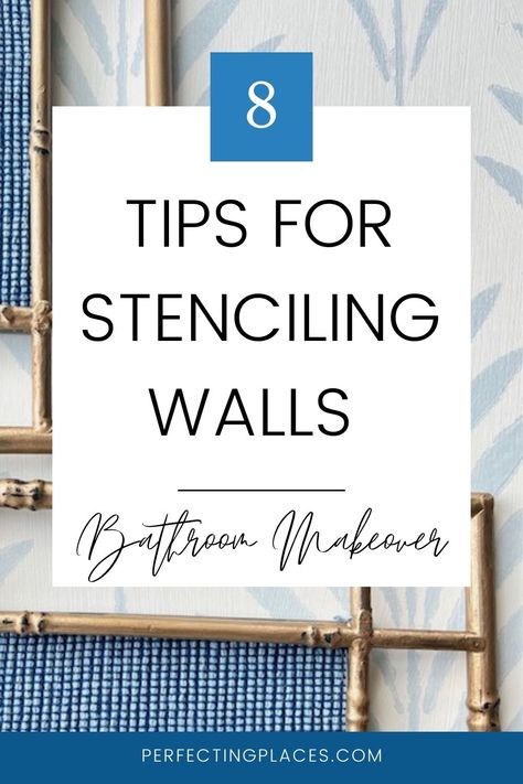 These wall stenciling tips and tricks are perfect for a budget-friendly makeover of our primary bathroom. I'm sharing lessons learned in wall stencil application techniques and wall stencil products that will make stenciling your walls a breeze. How To Stencil Walls Tutorials, Stenciled Bathroom Wall, How To Stencil A Wall, Wall Stencil Patterns Bathroom, Bathroom Wall Stencil Ideas, Bathroom Stencil Ideas, Stenciled Walls Ideas, Easy Wall Stencil, Stencil Walls