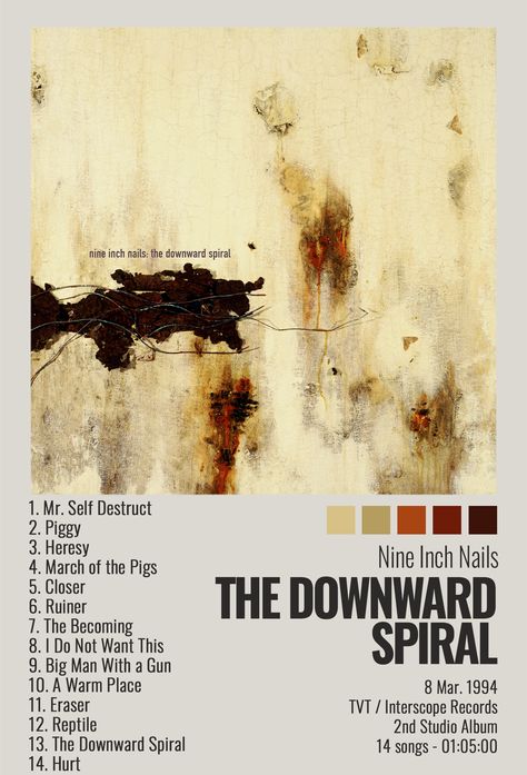 poster for nine inch nails album "the downward spiral" free to use, modify, download, print without credit - enjoy! The Downward Spiral Nine Inch Nails, Nine Inch Nails Poster, The Downward Spiral, Downward Spiral, Album Posters, Spiral Art, Trent Reznor, Nine Inch, Nine Inch Nails