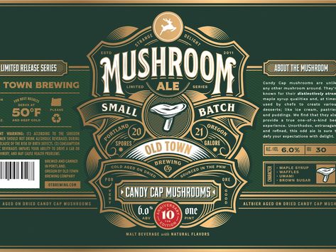 Mushroom Ale by Jordan Wilson on Dribbble Mushroom Label Design, Jordan Wilson, Craft Beer Label Design, Whiskey Packaging, Beer Label Design, Wine Bottle Design, Alcohol Packaging, Irish Design, Cool Packaging