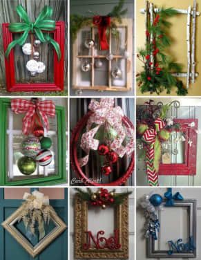 100+ Easy and Creative DIY Recycled Christmas Decorations - Holidappy Recycled Christmas Decorations, Christmas Picture Frames, Picture Frame Crafts, Christmas Frames, Christmas Wreaths Diy, Noel Christmas, Christmas 2019, Holiday Diy, Christmas Deco