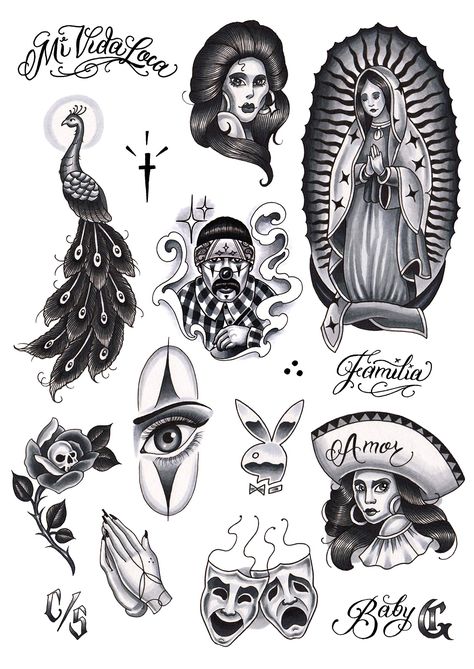 Chicano Tattoo Ideas, Cholo Tattoo, Flash Art Tattoos, Chicano Tattoos Sleeve, Omerta Tattoo, Arte Cholo, Kunst Tattoos, Cholo Art, Chicano Tattoo