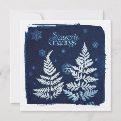 Season's Greetings Cyanotype Square Holiday Card #cards Newlywed Christmas, Holiday Packing, Christmas Cards Zazzle, Season's Greetings, Holiday Wedding, Wedding Announcements, Holiday Diy, Custom Products, Christmas Designs