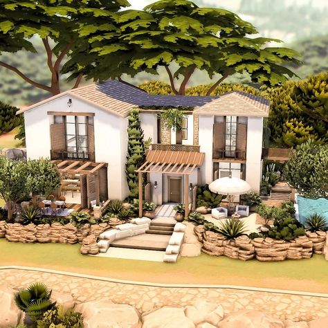 Sims 4 Tartosa Home, Medium Size Houses Modern, Sims 4 Houses Mediterranean, Tartosa Houses Sims 4, Spanish Style Homes Sims 4, Mediterranean Sims 4 Cc, Sims 4 Tartosa Build, Sims 4 Summer House, Sims 4 Minimalist House