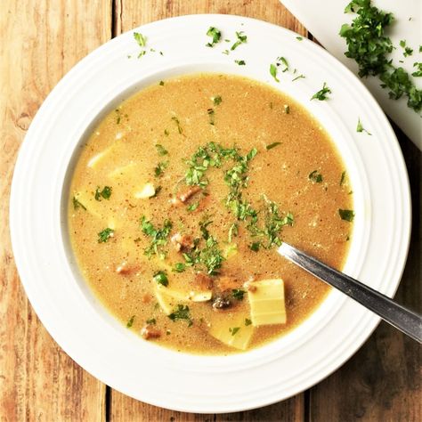 Polish Christmas mushroom soup is made using dried porcini mushrooms and a simple vegetable broth. This delicious soup is served with Polish ‘lazanki’ pasta and is one of 12 traditional dishes of the Christmas Eve meal. #polishrecipes #christmaseve #mushroomrecipes #polishfood #polishchristmas #mushroomsoup #everydayhealthyrecipes Polish Mushroom Soup, Polish Pasta, Polish Food Traditional, Pierogies Homemade, Soup Christmas, Polish Soup, Wild Mushroom Soup, Pasta Varieties, Hungarian Cuisine