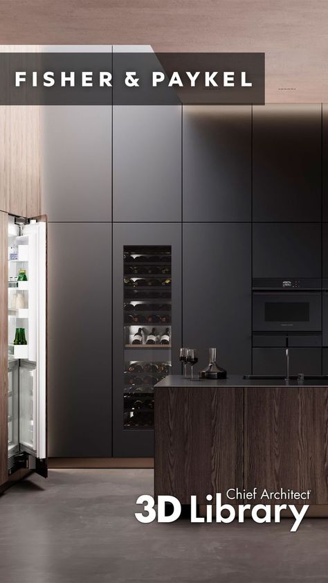 Fisher And Paykel, Appliance Cabinet, Luxury Appliances, 3d Home Design, Chief Architect, Fisher Paykel, Black Kitchens, Lake House, Home Projects