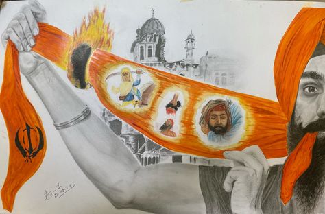 #turban #sikhism #sacrifices #punjab #art #painting #loveneetsingh_art @ArtTribue Punjab Drawing, Sikhism Art, Sikh Paintings, Punjab Art, Punjabi Art, Spiritual Art Painting, Dark Knight Wallpaper, Golden Temple Wallpaper, God Drawing