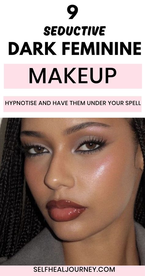 Dark Feminine Makeup Looks, Feminine Makeup Looks, How To Be More Feminine Tips, Sultry Aesthetic, Inner Siren, Cola Lips, Dark Feminine Makeup, Double Winged Eyeliner, Seductive Makeup