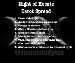 Night Of Hekate, Hekate Tarot Spread, Hecates Night, Hecate Tarot Spread, Working With Hecate, New Moon In Scorpio, Goddess Hekate, Moon In Scorpio, Goddess Hecate