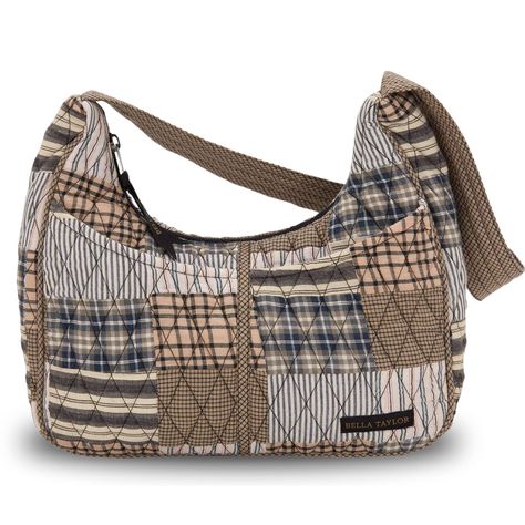 PRICES MAY VARY. Country American Patchwork: Ashmont is our timeless palette of warm grey, antiqued tan, and vintage white quilted cotton fabrics in plaids and stripes in a traditional American patchwork layout. Sized Just Right: Not too big and not too small, the Blakely quilted purse measures 11" wide, 9.5” high at the sides (7" in the middle), and 4" deep. It’s the perfect size hobo-style pocketbook to carry everything you need, and the secure top zipper closure keeps your belongings safe ins Quilted Purse, Downtown Outfits, Fabric Handbags, Casual Preppy Outfits, Americana Fashion, Quilted Purses, Hobo Style, Hobo Shoulder Bag, Fire Fits