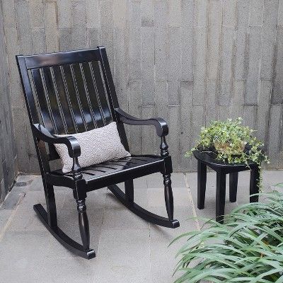 Black Rocking Chair, Farmhouse Chair, Wooden Rocker, Porch Styles, Polywood Adirondack Chairs, Outdoor Rocking Chair, Rocking Chair Porch, Black Farmhouse, Porch Rocker