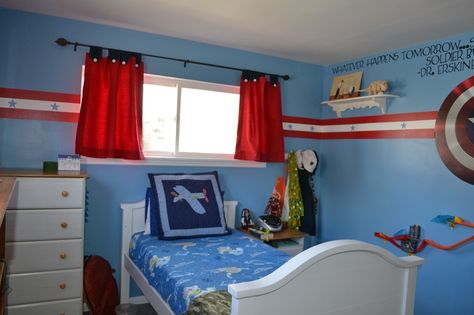 captain america room for boys | My son's new room, Captain America! Captain America Bedroom Ideas, Captain America Decor, Marvel Bedroom Ideas, Captain America Room, Captain America Bedroom, Captain America Decorations, America Bedroom, Hero Bedroom, Super Hero Bedroom Decor