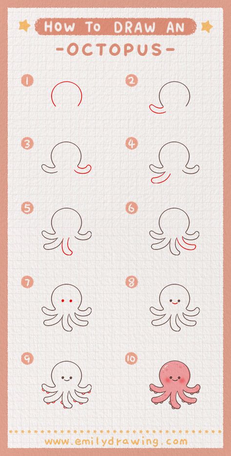 Octopus For Kids, Draw An Octopus, Trin For Trin Tegning, Octopus Drawing, Doodle Art For Beginners, Drawing Tutorials For Beginners, Easy Drawings For Kids, Basic Drawing, Being Creative