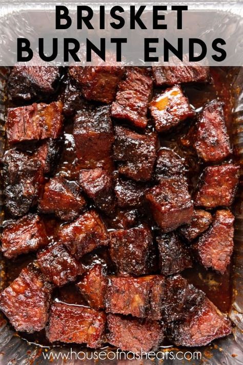 These delicious BBQ Brisket Burnt Ends are little flavor bombs with the perfect combination of smoky, salty, and sweet! Slowly smoked and braised in a tangy BBQ sauce, they work great as an appetizer for a dinner party with the sliced flat of the brisket as the main course, or as part of your BBQ table spread. | brisket burnt ends recipe | brisket burnt ends smoked | smoked burnt ends brisket Brisket Burnt Ends Smoked, Traeger Burnt Ends, Smoked Brisket Burnt Ends, Burnt Tips Recipe, Brisket Burnt Ends In The Oven, Beef Burnt Ends In The Oven, Burnt Ends Smoker, Brisket Burnt Ends Recipe, Pitboss Recipes