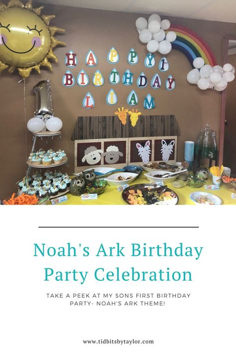 Photo of Noahs ark themed food table. Two Year Old Party, Noah's Ark Birthday Party, Noahs Ark Party, Noahs Ark Theme, Twin First Birthday, Noah S Ark, 50th Party, Birthday Party Celebration, Noah's Ark