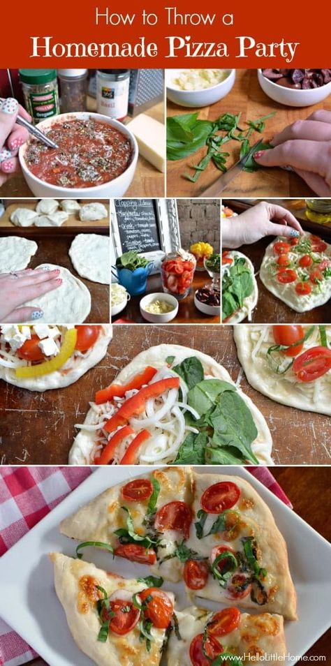 Learn how to throw a homemade pizza party ... it's easy with my tips! | Hello Little Home Personal Pizza Party, Homemade Pizza Party, Pizza Bar Party, Outdoor Pizza Party, Pizza Dinner Party, Family Pizza Night, Christmas Pizza, Pizza Ideas, Pizza Dinner