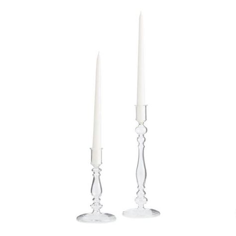 Tapper Candles, Glass Taper Candle Holders, Taper Candle Holder, Cost Plus World Market, Tabletop Accessories, Coffee Table White, Taper Candle Holders, Flameless Candles, Tabletop Decor