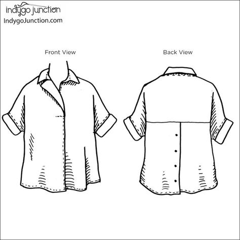 Indygo Essentials: Button Back Shirt PDF Pattern | Craftsy Fashion Mockup, Rok Denim, Button Back Shirt, Shirt Sewing, Beginner Sewing Patterns, Shirt Dress Pattern, Pants Sewing, Crafts Sewing Patterns, Shirt Sewing Pattern