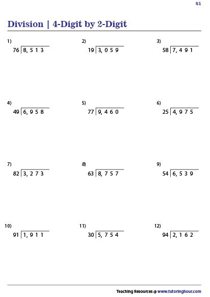 4-Digit by 2-Digit Division 4 Digit By 2 Digit Division, 4 Digit Division Worksheets, Dividing By 2 Digit Divisors, Long Division Worksheets Grade 5, Two Digit Division, Double Digit Division, Division Worksheets Grade 5, Division Worksheets Grade 4, Focus Activities