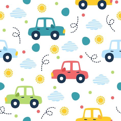 Car Theme Background, Cute Car Cartoon, Car Cartoon Cute, Cars Cartoon, Cartoon Cars, Car Pattern, Car Birthday Theme, Car Theme, Boy Birthday Party Themes