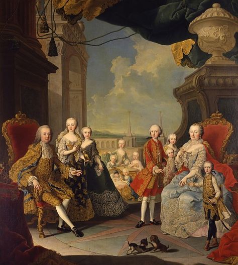 Martin van Meytens: Maria Theresa surrounded by her family, painting, c. 1754/55 Kunsthistorisches Museum Wien, Maria Theresa, Holy Roman Empire, French History, Roman Emperor, Innsbruck, Marie Antoinette, Family Portrait, Roman Empire