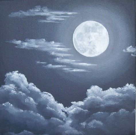 Moon and Clouds Night Sky Full Moon, Painting Night Sky, Skyscape Art, Moon And Clouds, Clouds Art, Painting Night, Night Clouds, Night Sky Painting, Paint Nite