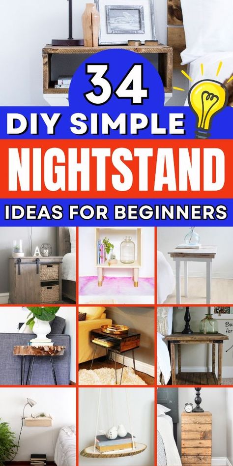 Add functionality to your bedroom with these easy DIY nightstands! Nightstands Ideas Bedside Tables, Diy Nightstand Ideas, Wood Side Table Diy, Diy Nightstands, Diy Night Stand, Diy Bedside Table, Crate Nightstand, Crate Side Table, Unique Bedside Tables