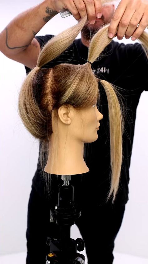 3 Ponytail Haircut | tool, hairstyle, ponytail | People are quick to judge. This haircut looks easy but the placement of the ponytails and the choice of tools make the difference. I can look at this cut... | By Free Salon Education 3 Ponytail Haircut, Ponytail Haircut Method Diy Hair, Ponytail Layered Haircut, Diy Ponytail Haircut, 3 Ponytail Hairstyle, Unicorn Haircut, Ponytail Layers, Ponytail Haircut Method, Diy Layered Haircut