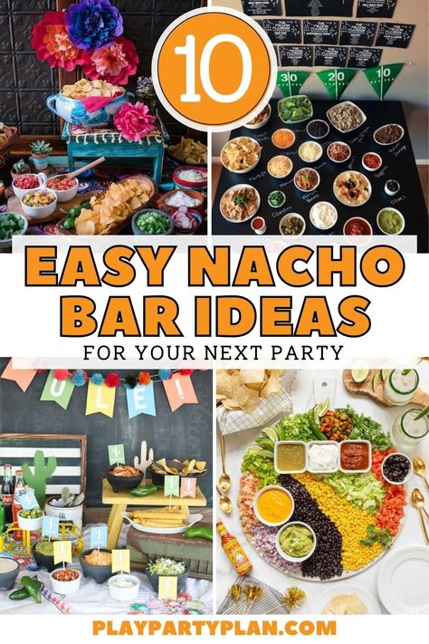 Best nacho bar ideas and tips for how to make a nacho bar! The ultimate list of toppings and even ideas for what to serve with a nacho bar! Nacho Themed Party, Diy Nacho Bar, Tacobar Party, Nacho Bar Toppings, Meatless Nachos, Nacho Bar Ideas, Nacho Bar Party, Ultimate Nachos, Nacho Party