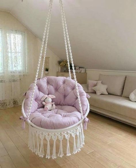 Hanging Chair Living Room, Bedroom Hanging Chair, Patio Hanging Chair, Deco Violet, Bedroom Swing, Diy Hanging Chair, Room Swing, Chair Balcony, Indoor Swing Chair