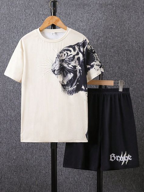 Tiger Tshirt, Hip Hop Cargo Pants, Teen Boy Outfits, Tiger Head, Boys Set, T Shirt And Shorts, Boys Clothing, Shorts Set, Boys T Shirts