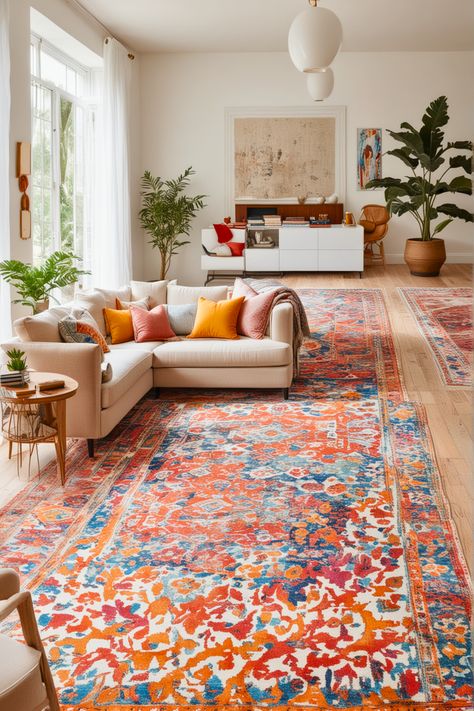 30 Colorful Living Room Ideas You Ever Seen Before – The Crafty Hacks Fun Bright Living Room, Bright Rugs In Living Room, Color Couches Living Room, Colour Accents Living Room, Red And Mustard Living Room, Colorful Sitting Room Ideas, Cool Color Living Room, Cream Couch Colorful Living Room, Colorful Living Room Rug Ideas