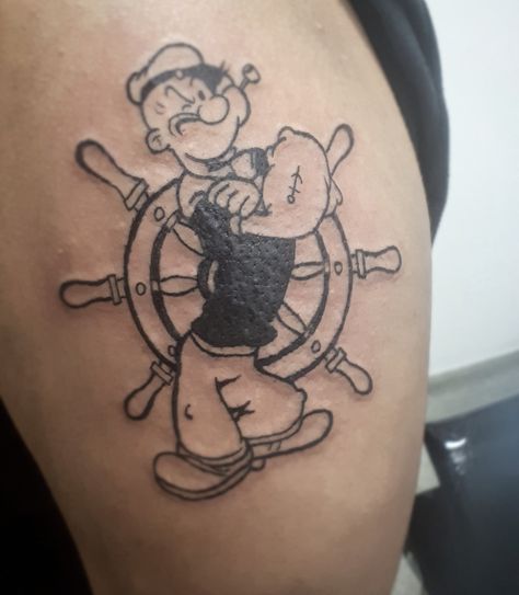 Popeye Tattoo For Men, Popeyes The Sailor Man Tattoo, Popeye Tattoo Design, Popeye Tattoo Old School, Popeye The Sailor Man Tattoo, Popeyes Tattoo, Popeye Drawing, Popeye Tattoo, Jason Tattoo