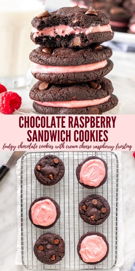 Raspberry Sandwich Cookies, Raspberry Sandwich, Bar Treats, Dessert Original, Valentines Baking, Raspberry Recipes, Chocolate Sandwich Cookies, Oreo Dessert, Whoopie Pies